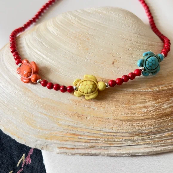 Colorful Starfish and Natural Stone Necklace. 925 Sterling Silver - Picture 2 of 3